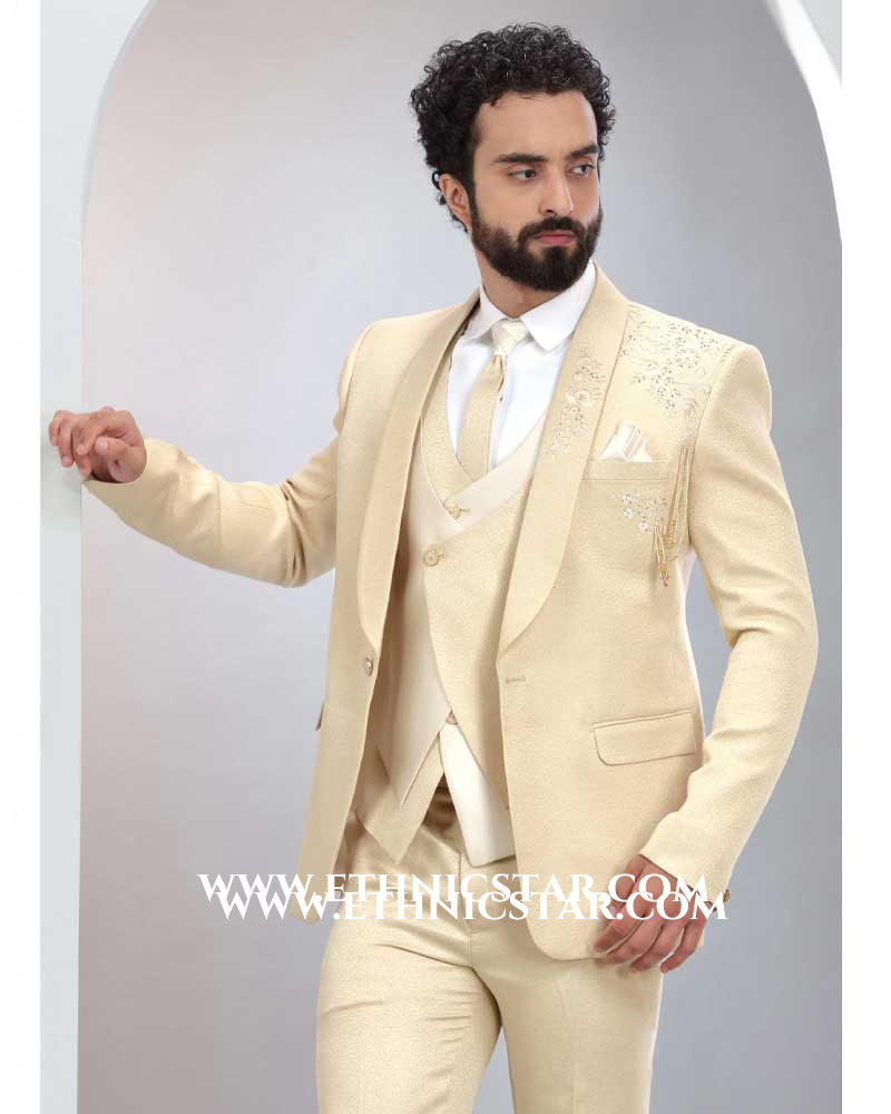 Cream Tuxedo Set In Imported Fabric