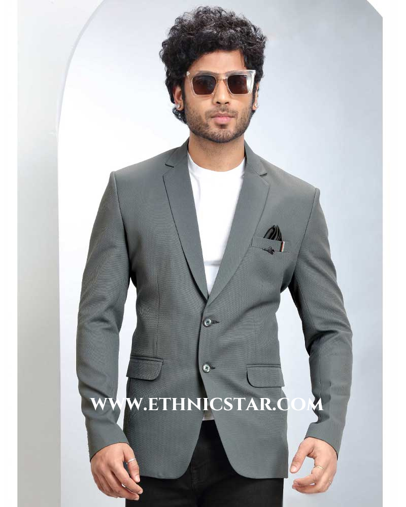 Festive Wear Grey Blazer In Imported Fabric