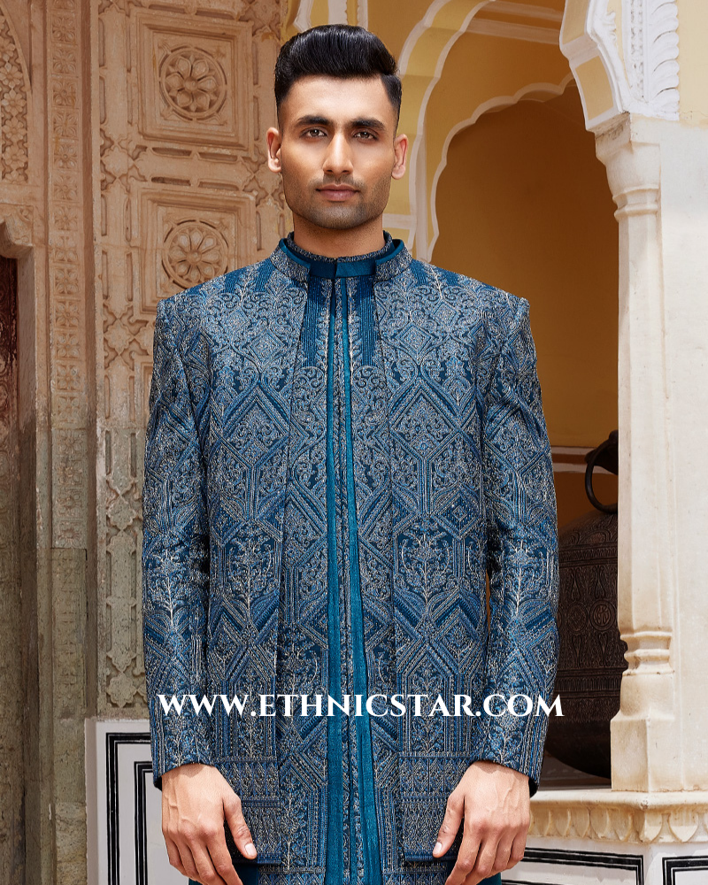 Designer Thread Embroidered Indowestern Set With Jacket