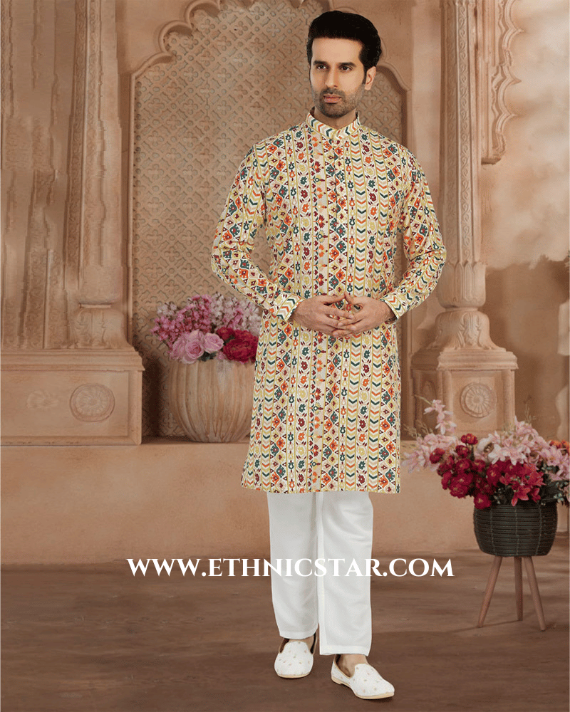 Elegant Cream Cotton Silk Kurta Pajama