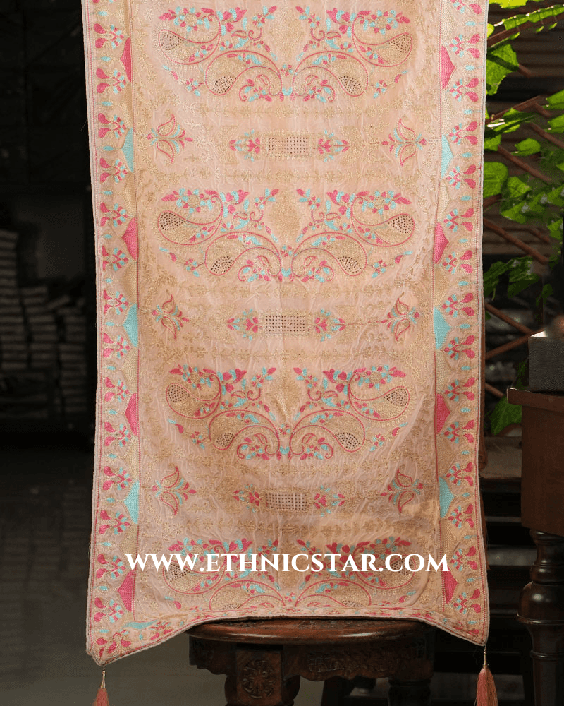 Onion Pink Wedding Dupatta In Velvet Fabric