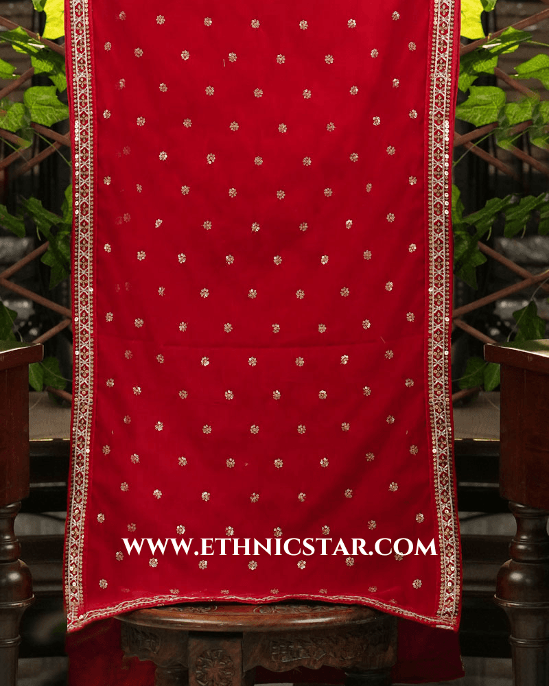 Classic Designer Red Velvet Dupatta
