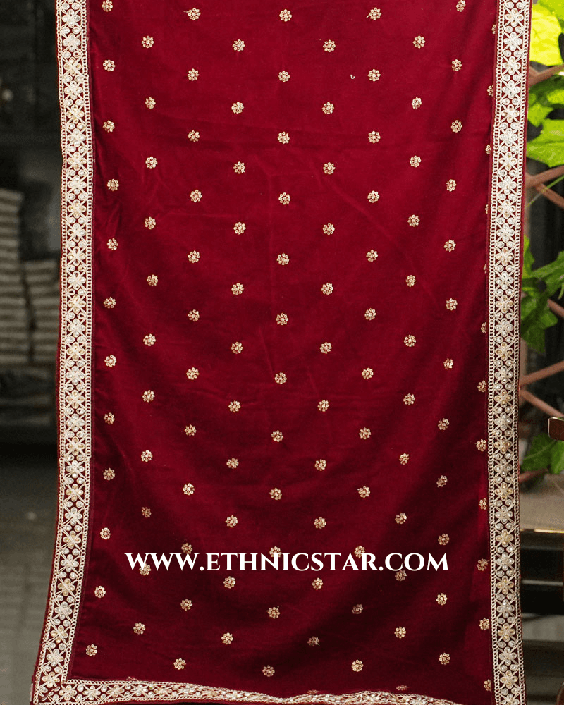 Bordered Velvet Fabric dupatta In Maroon