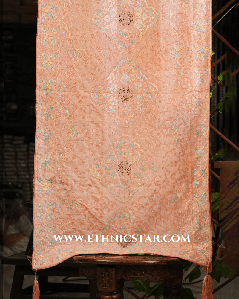 Velvet Multi Thread Dupatta In Peach Color