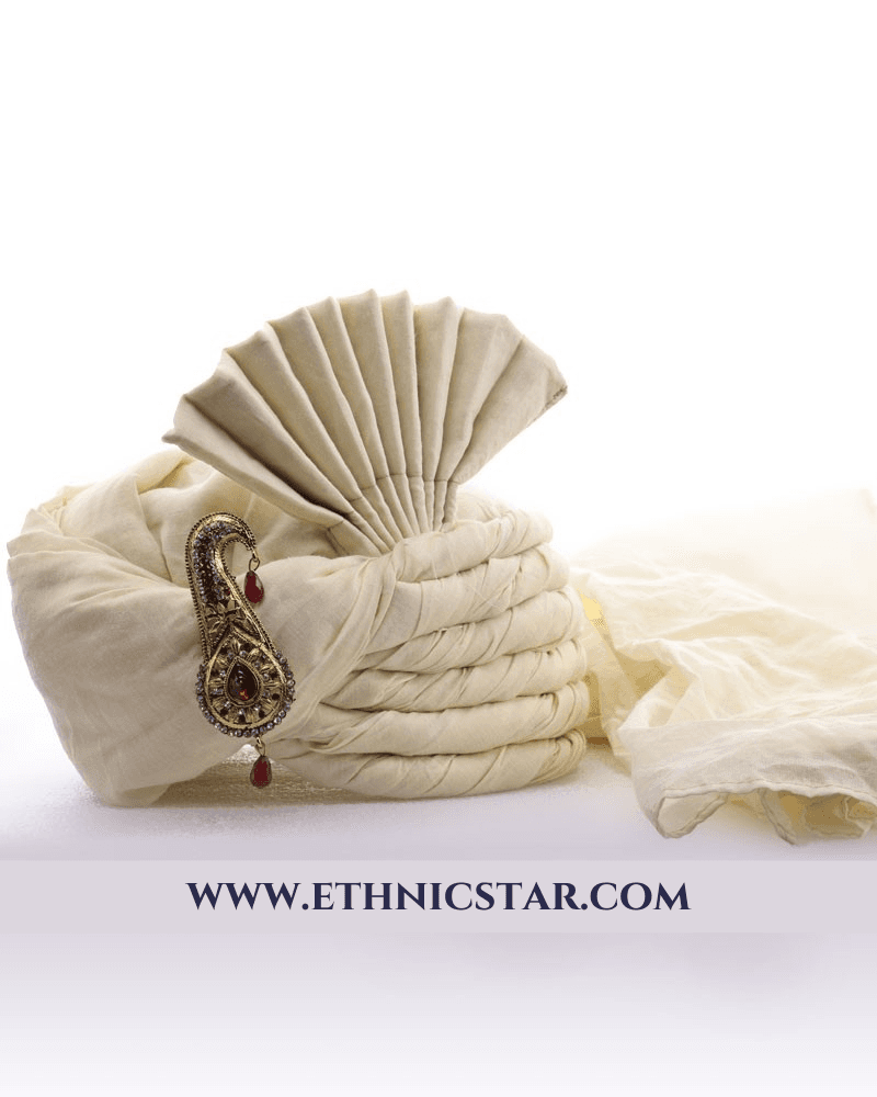 Art Silk Cream Color Turban For Men
