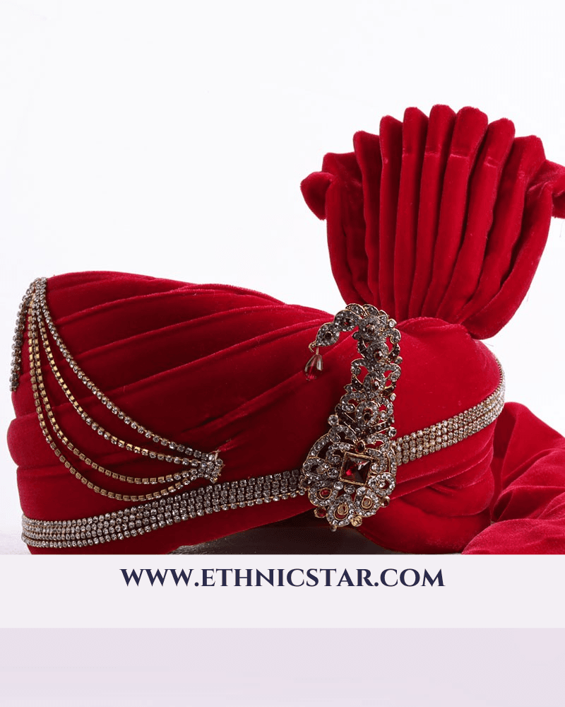 Wedding Wear Velvet  Maroon Color Safa