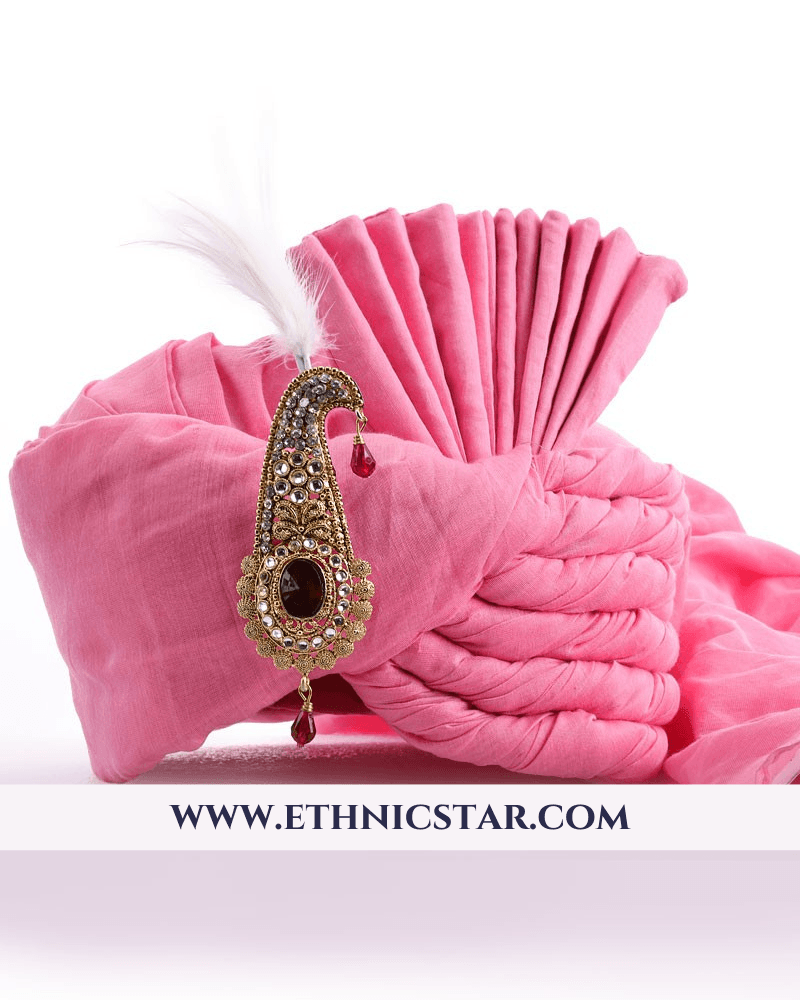 Beautiful Art Silk Pink Turban For Man