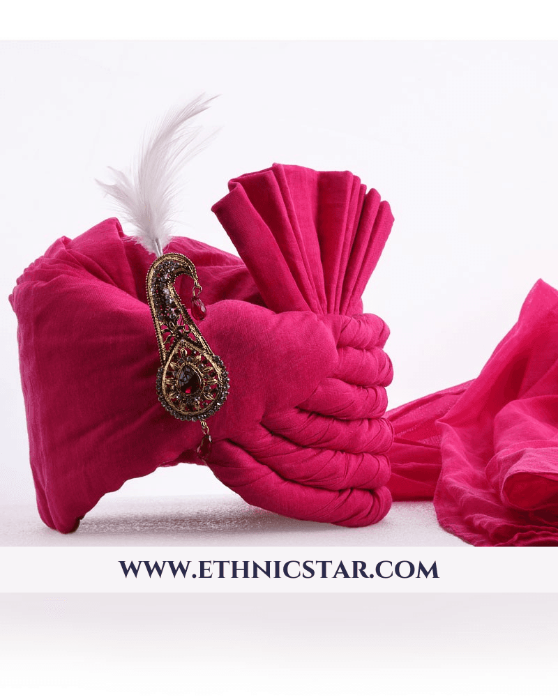 Wedding Wear Deep Pink Turban In Art Silk