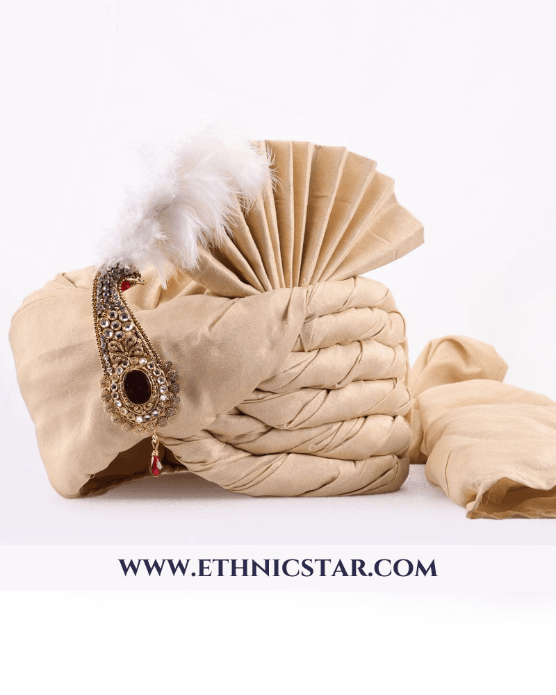 Art Silk Golden Cream Color Safa For Men
