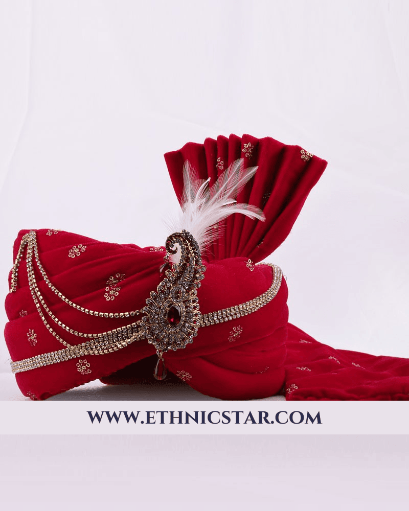 Red Velvet Turban For Wedding