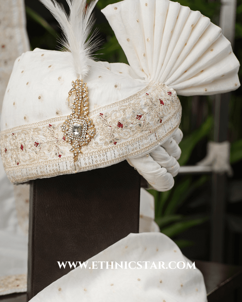 White Chanderi Fabric Turban And Dupatta
