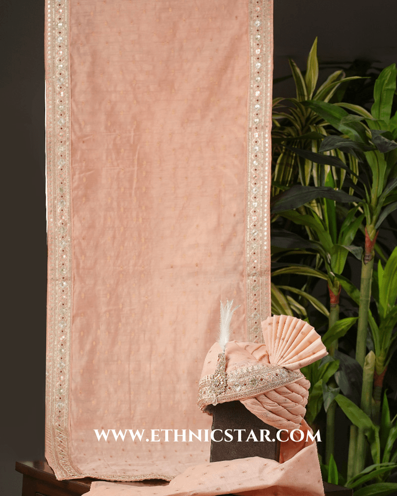 Peach Chanderi Fabric Readymade Safa And Dupatta