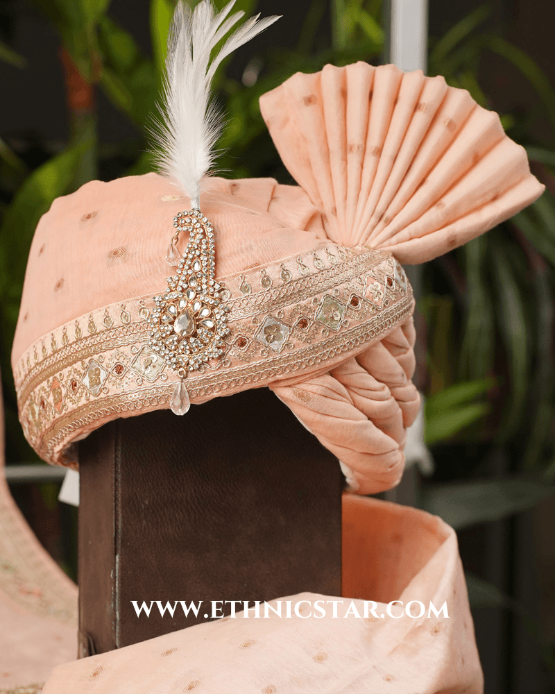 Peach Chanderi Fabric Readymade Safa And Dupatta