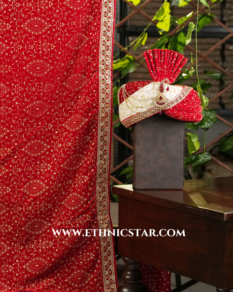 Wedding Wear Velvet Red Dupatta And Safa