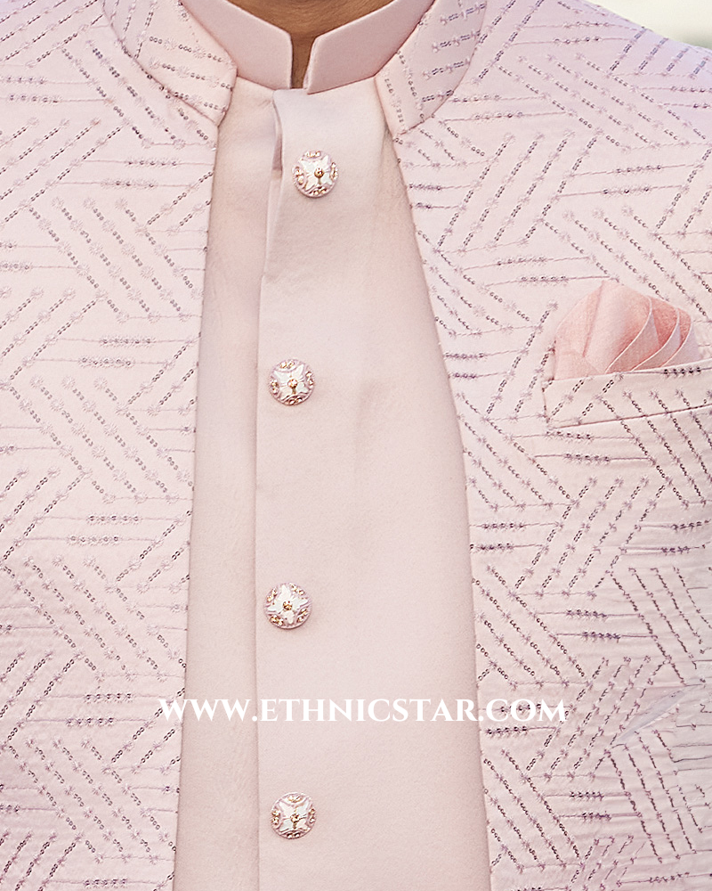 Onion Pink Wedding Thread Embroidered Jodhpuri With Jacket