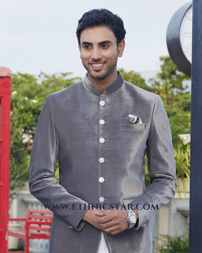Wedding Wear Velvet Jodhpuri Suit In Grey