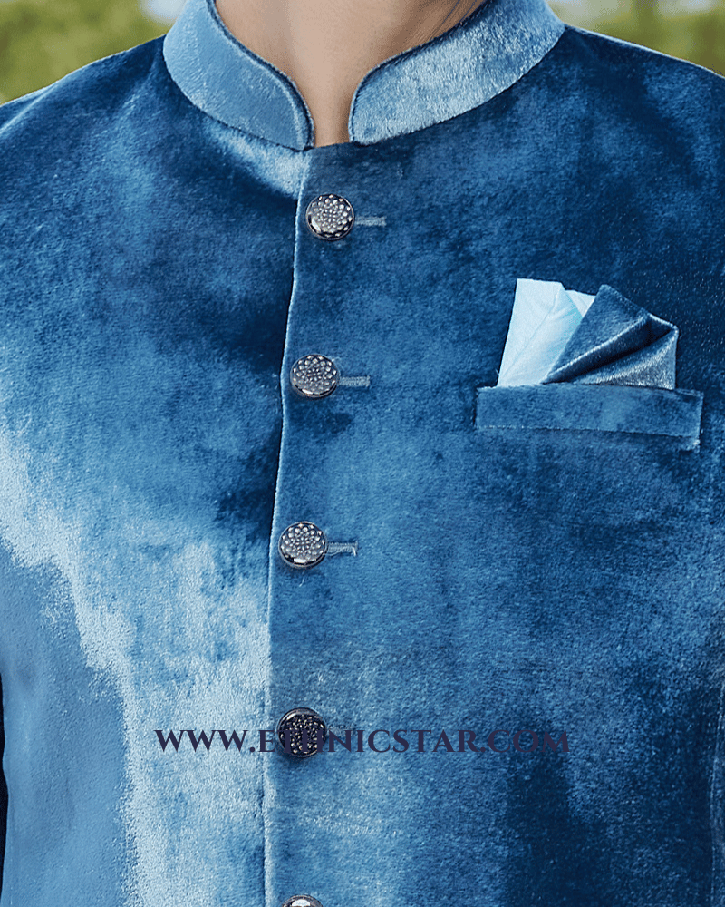 Steel Blue Wedding Wear Jodhpuri Suit in Velvet