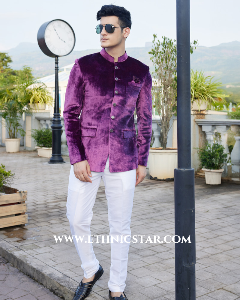 Wedding Wear Magenta Velvat Jodhpuri Suit
