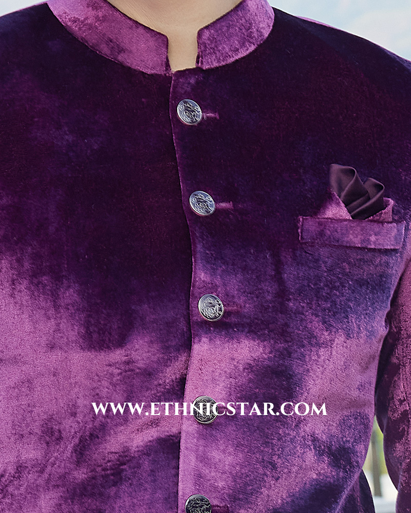 Wedding Wear Magenta Velvat Jodhpuri Suit