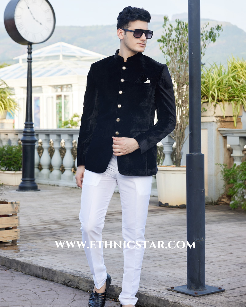 Black Wedding Wear Jodhpuri Suit in Velvet