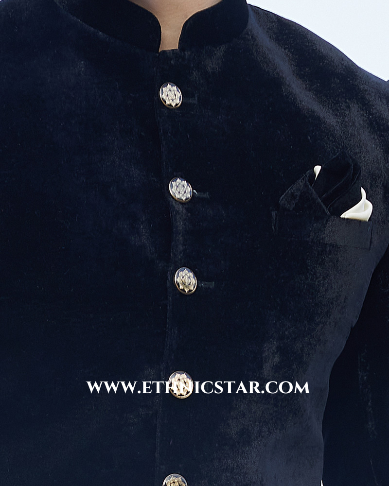 Black Wedding Wear Jodhpuri Suit in Velvet