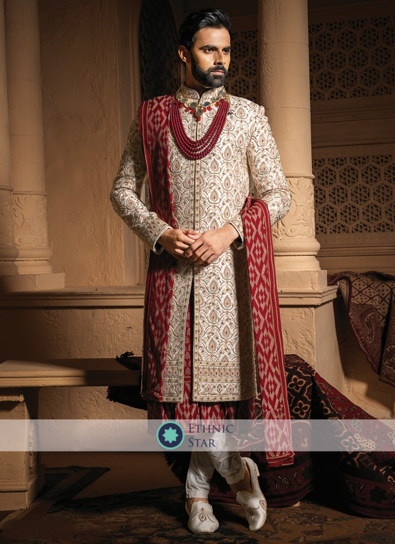 Attractive Heavy Embroidery Work Silk Sherwani