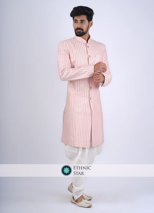 Silk Indowestern For Wedding In Pink Color