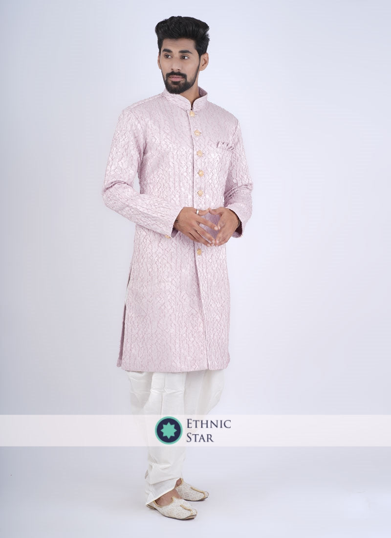 Classy Silk Pink Indowestern For Wedding