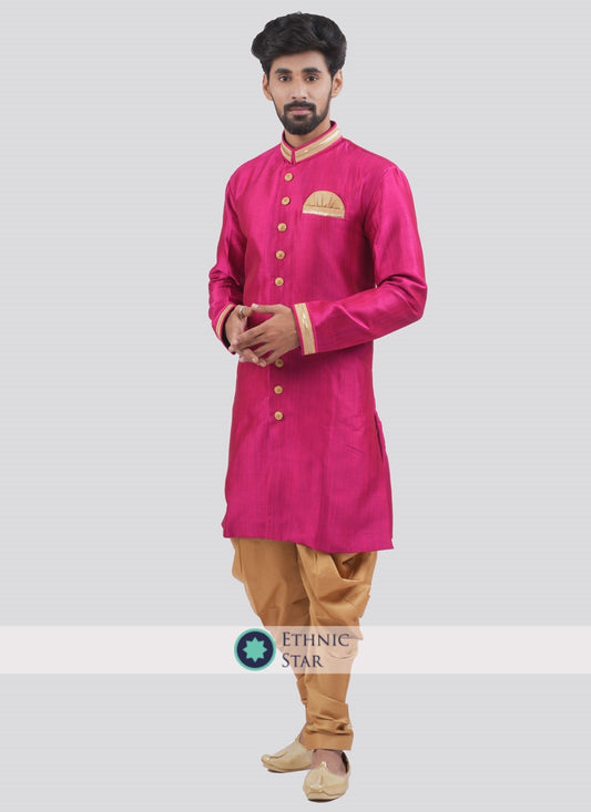 Wedding Wear Silk Indowestern In Hot Pink Color