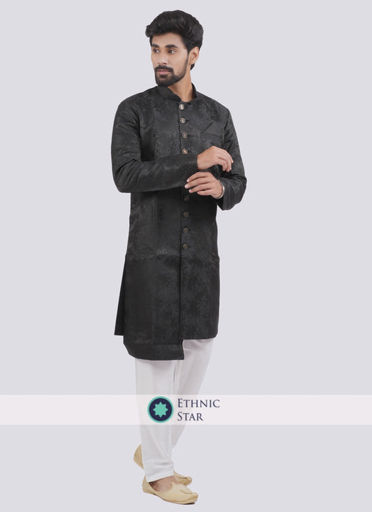 Black Stylish Indowestern In Silk Fabric