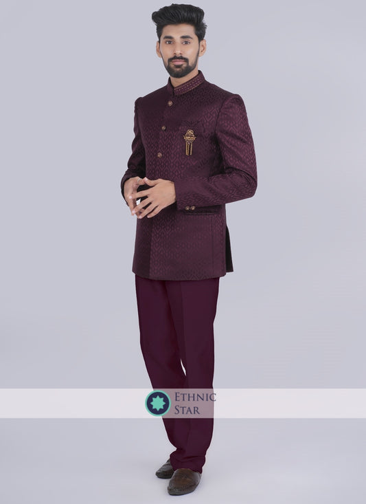 Reception Wear Imported Wine Jodhpuri Suit