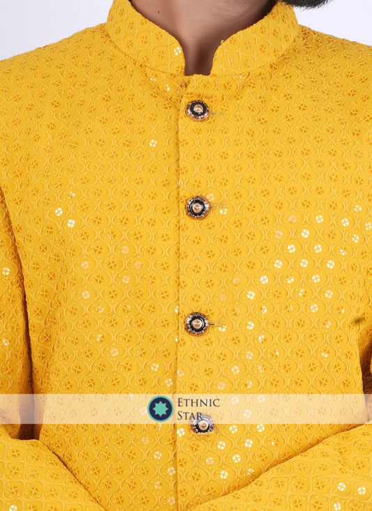 Mustard Yellow Wedding Function Wear Indowestern