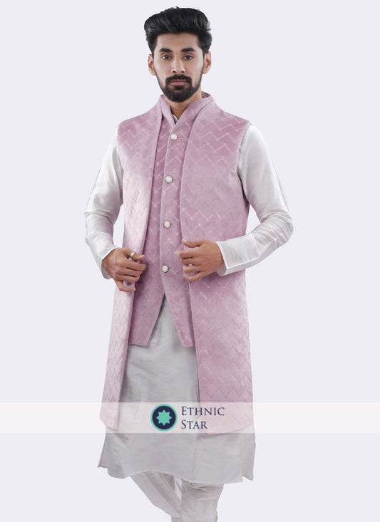 Pink Stylish Wedding Wear Nehru Jacket Set