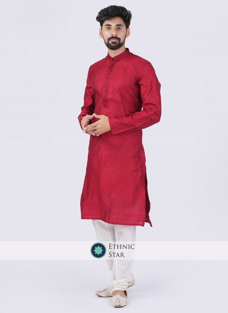 Maroon Silk Full Sleeeves Kurta Suit