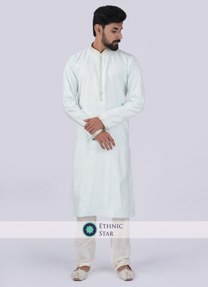 Light Sea Green Readymade Silk Kurta Pajama