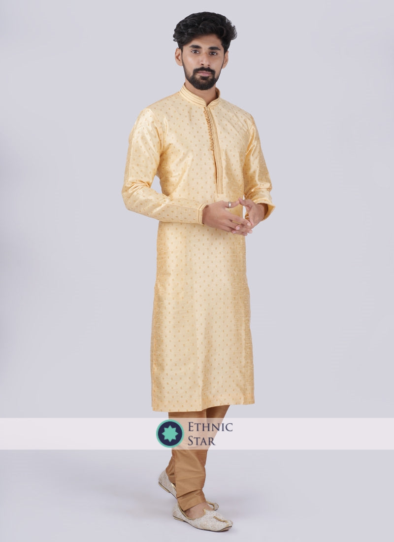 Silk Golden Kurta Pajama For Wedding