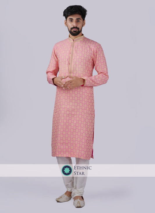 Pink And Cream Readymade Kurta Pajama