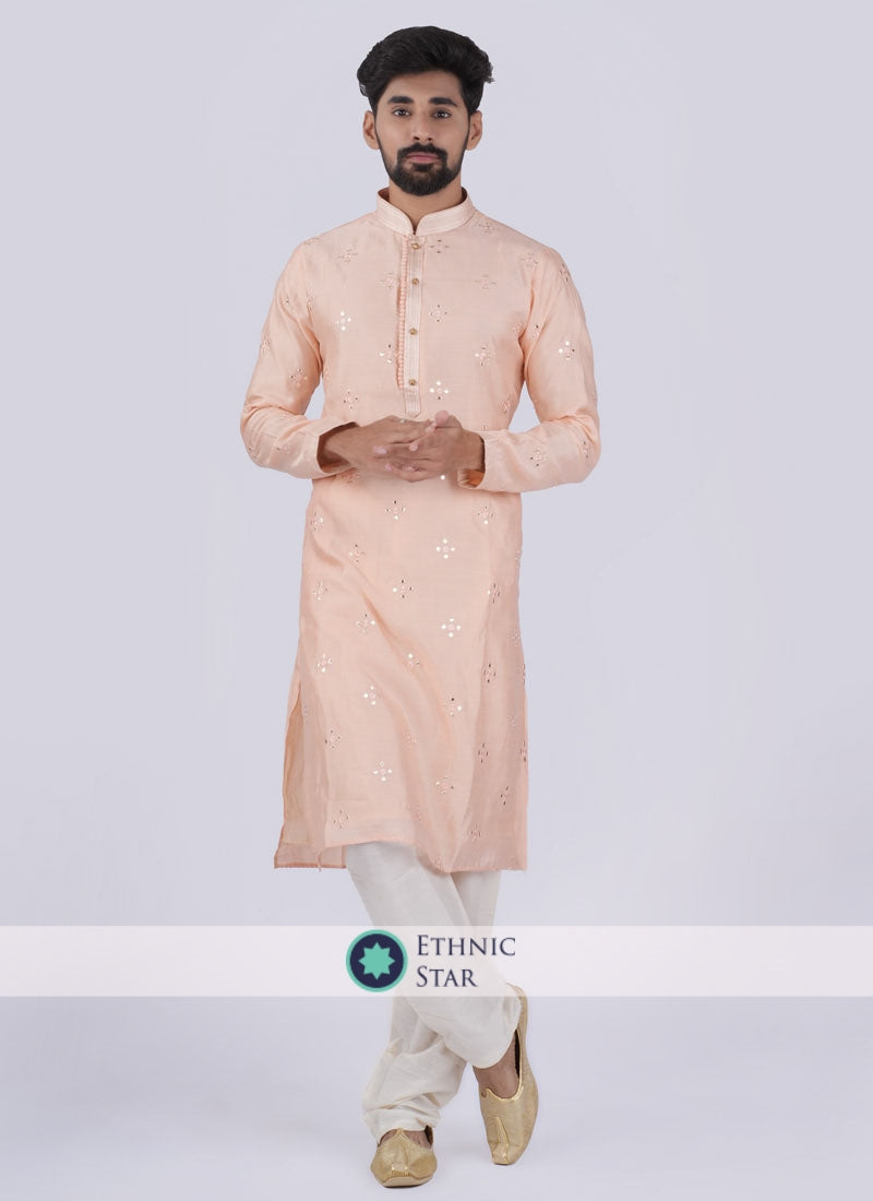 Peach Festive Look Kurta Set In Silk