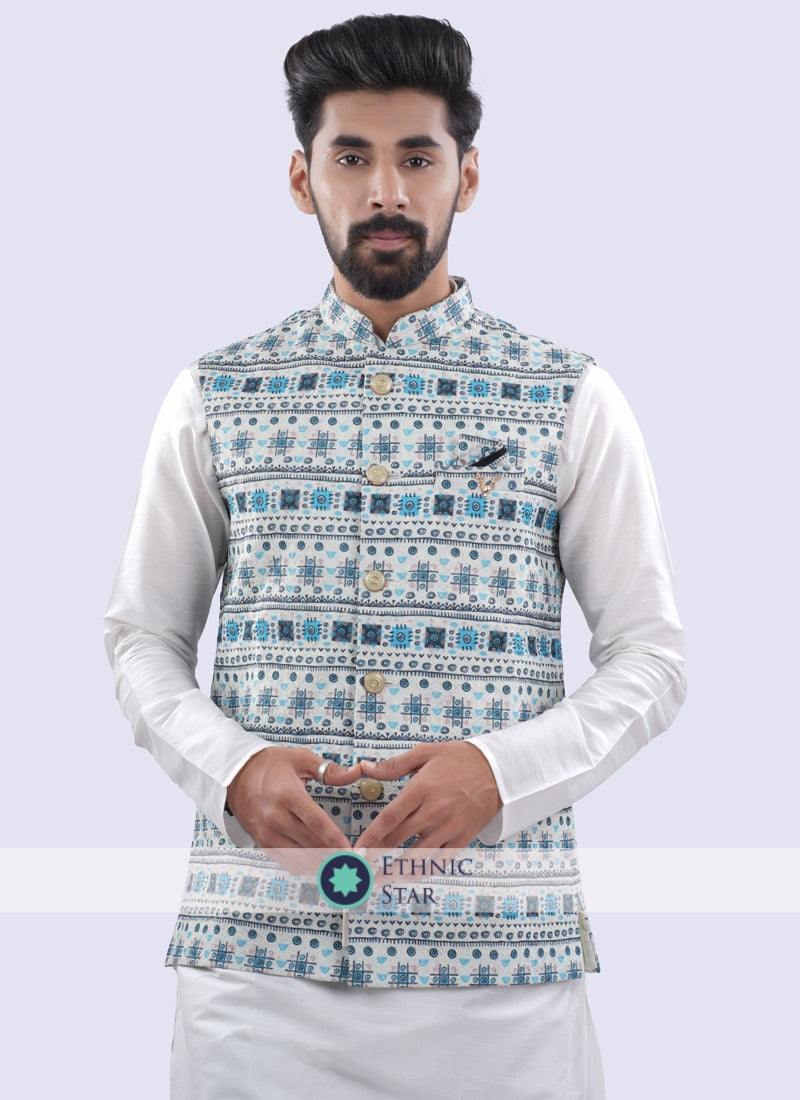 Fancy Printed Silk Nehru Jacket