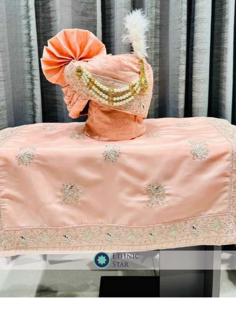 Peach Readymade Safa And Dupatta