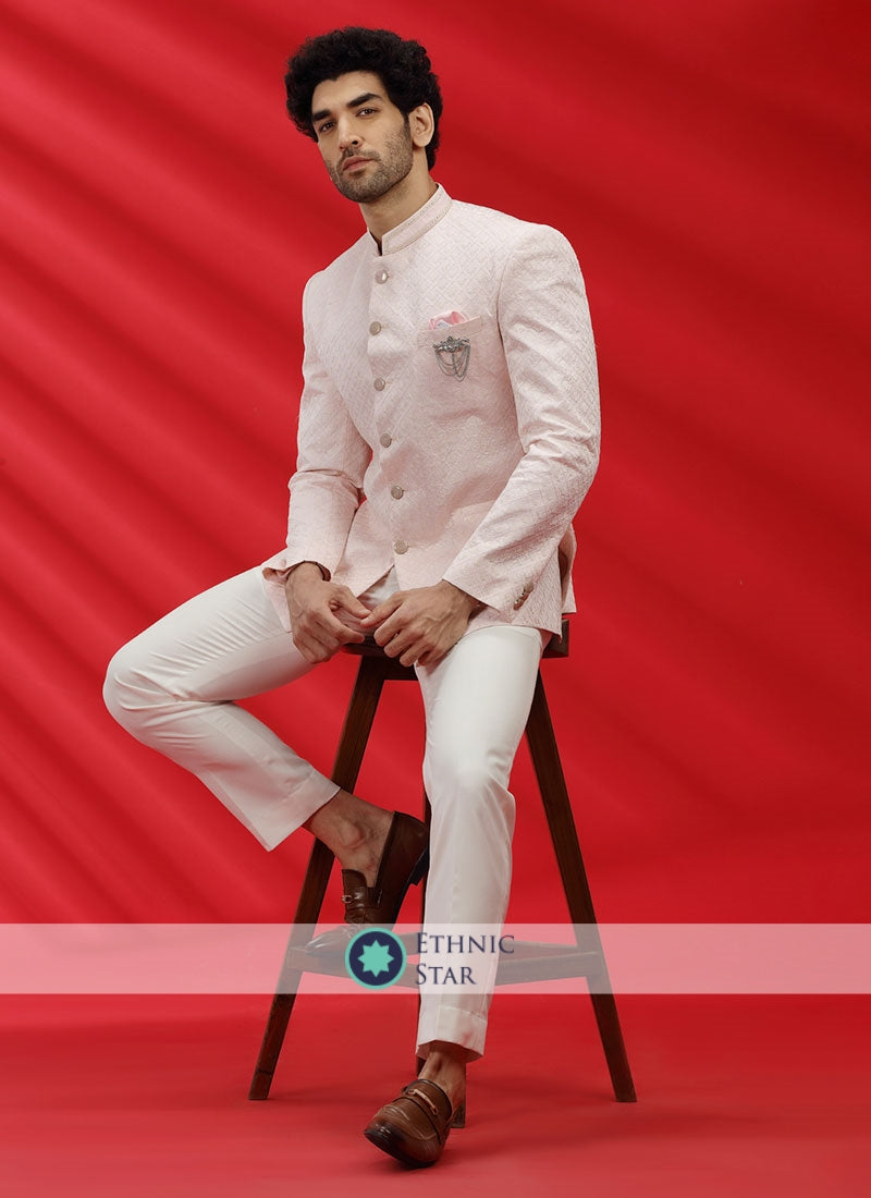Imported Jodhpuri Suit In Light Pink Color