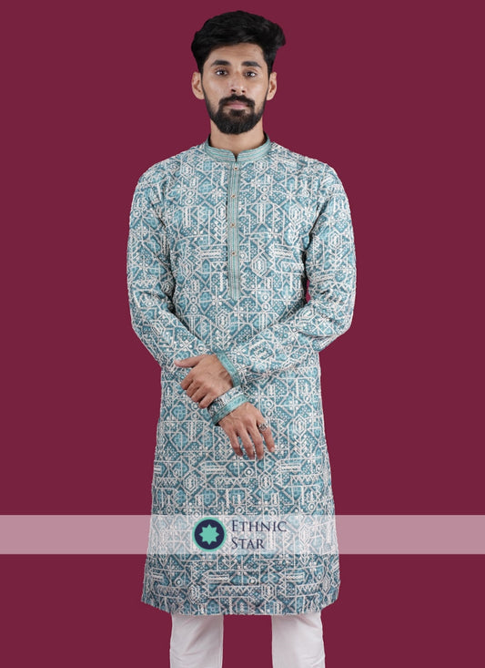 Pista Green Festive Mens Cotton Silk Kurta Pajama