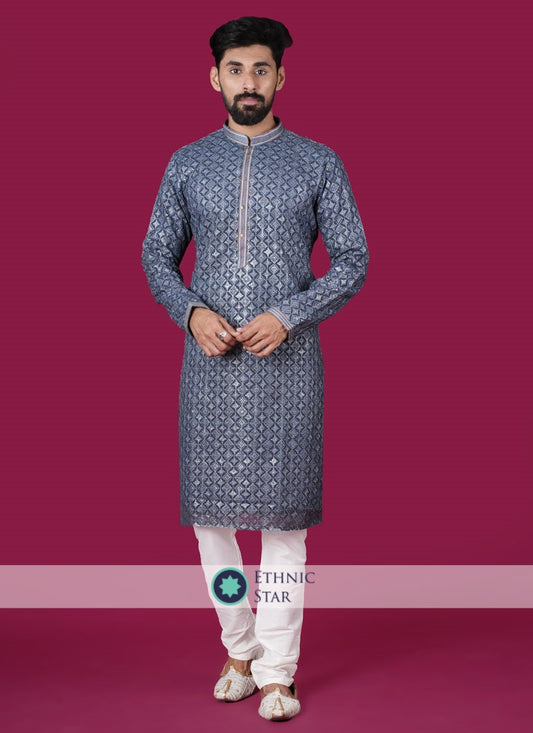 Readymade Blue Sequins Work Kurta Pajama