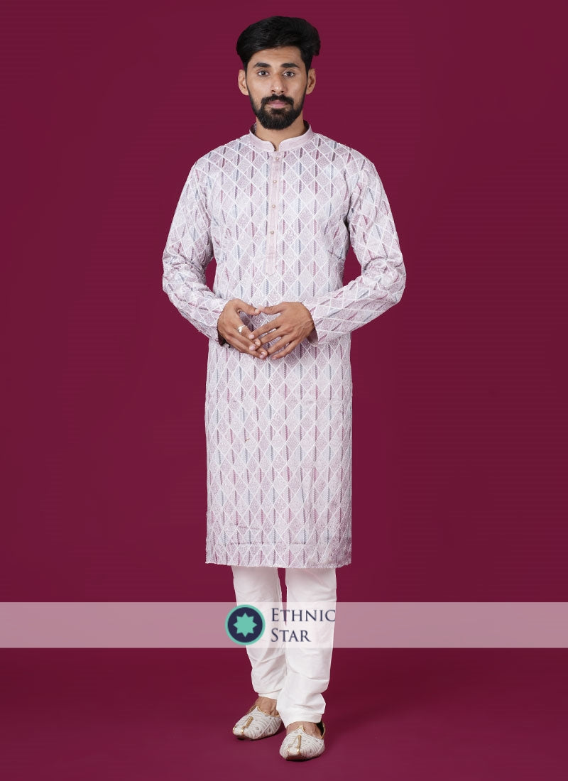 Onion Pink Sequins Work Fancy Kurta