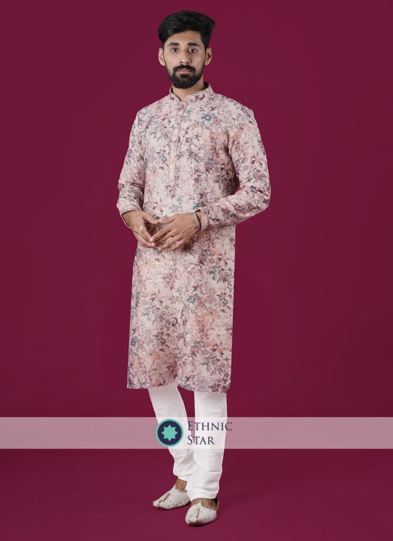 Floral Printed Kurta Pajama In Cotton Silk Fabric