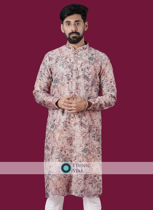 Floral Printed Kurta Pajama In Cotton Silk Fabric