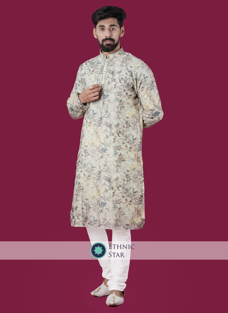 Festive Wear Floral Printed Kurta Pajama In Cotton Silk