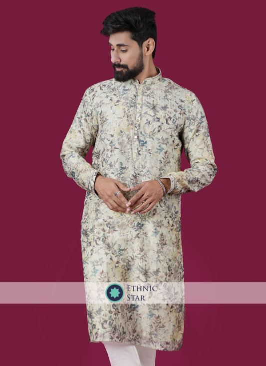 Festive Wear Floral Printed Kurta Pajama In Cotton Silk