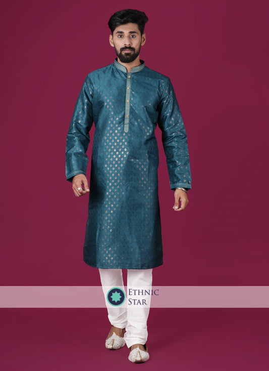 Rama Green Kurta Pajama In Cotton Silk Fabric