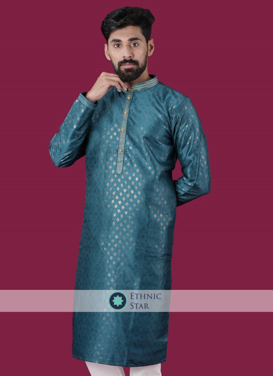 Rama Green Kurta Pajama In Cotton Silk Fabric